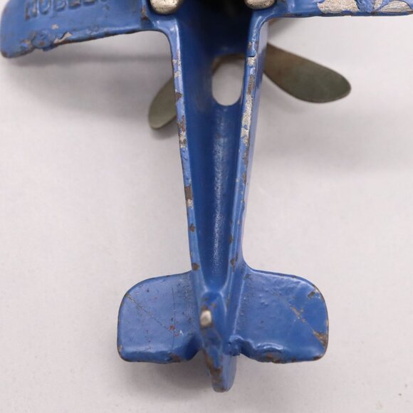 1930's Hubley Cast Iron Blue Giro Copter Plane w/ Metal Wheels Original Paint - Picture 14 of 14